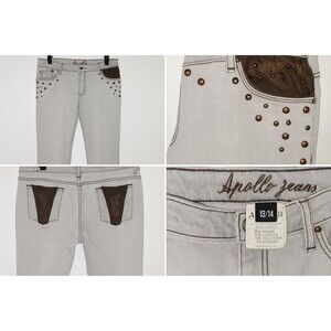 Apollo Jeans Women’s 13/14 Greige Studded Bootcut Jeans Bronze Embellished Pocke